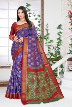 Fashion Max Floral Blue Patola printed Soft Silk Saree with blouse piece .