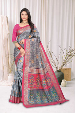 Fashion Max Elegant Grey & Pink Color Combined Soft Silk Patola saree, with blouse piece .