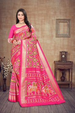 Fashion Max Pink Patola Printed trendy Soft Silk Saree with Blouse .