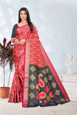 Fashion Max Pink Patola Printed Saree with Wide Foil Border, soft silk inclueds Blouse .