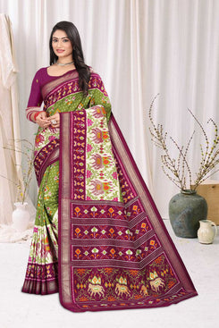 Fashion Max Wine Patola Printed Soft Silk Saree with Blouse Piece .