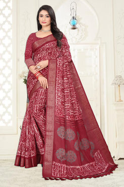 Fashion Max Maroon Patola printed soft Silk Saree with Wide foil printed Border & Latkans, includes running Blouse .