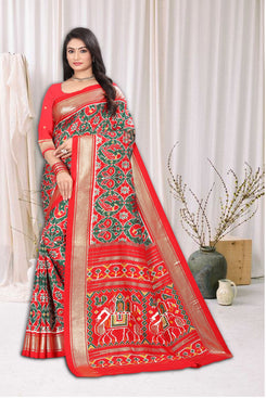 Fashion Max Red Patola Printed trendy Soft Silk Saree with Blouse .