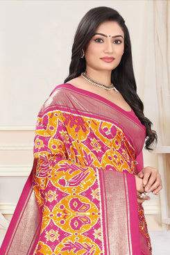 Fashion Max Dark Pink Patola Printed trendy Soft Silk Saree with Blouse .