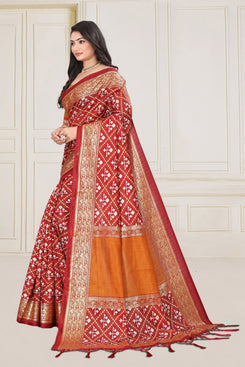 Fashion Max Patola printed soft Silk Saree with Wide foil printed Border, includes running Blouse .