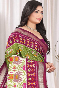 Fashion Max Wine Patola Printed Soft Silk Saree with Blouse Piece .