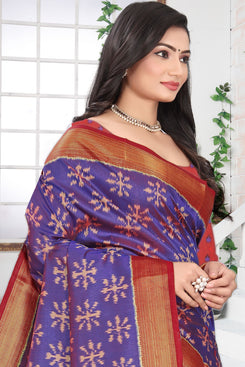 Fashion Max Floral Blue Patola printed Soft Silk Saree with blouse piece .