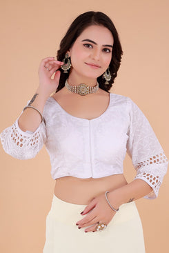 Rangoki Chikankari work Pure Cotton Padded Blouse with Latkans