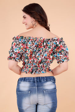 Rangoki Off Shoulder multicolor smoked Crop Top