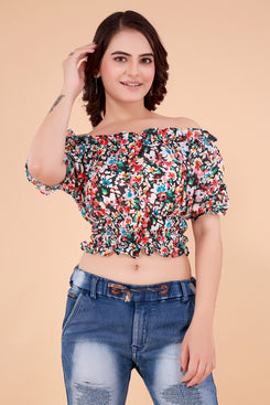 Rangoki Off Shoulder multicolor smoked Crop Top