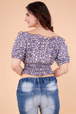 Rangoki Off Shoulder Daisy printed Crop Top