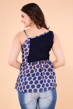 Rangoki Polka dot smoked peplum sleeveless top