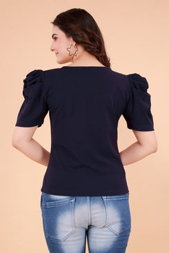 Rangoki Puff sleeve round neck body fit top for women.