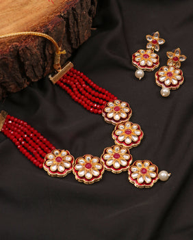 Necklace Red Color Kundan Set