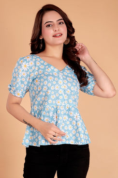 RANGOKI Casual Printed Women Blue Top