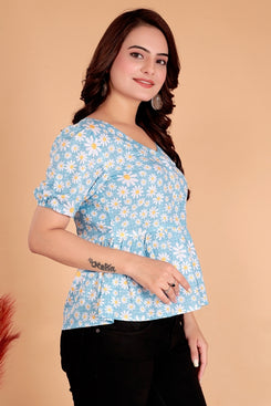 RANGOKI Casual Printed Women Blue Top