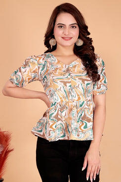 RANGOKI Casual Printed Women Brown Top