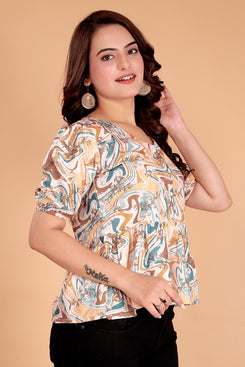 RANGOKI Casual Printed Women Brown Top