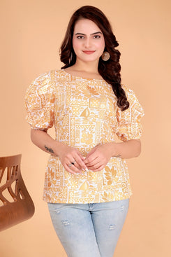 RANGOKI Casual Printed Women Yellow Top