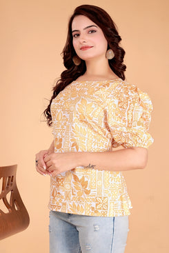 RANGOKI Casual Printed Women Yellow Top